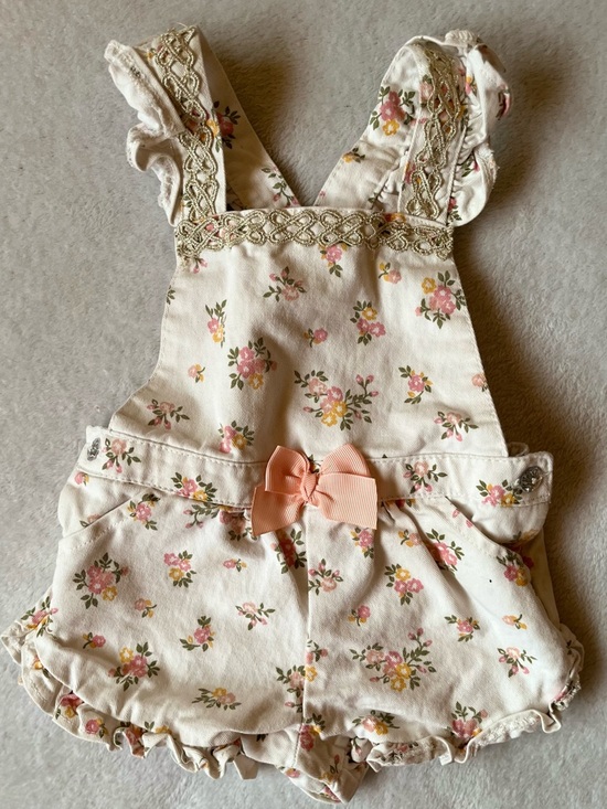 Other - Cream Floral Girls' Overalls with Peach Bow